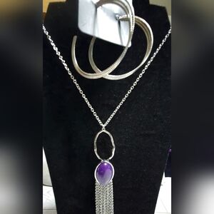 Silver and Purple Necklace and Bracelet Set